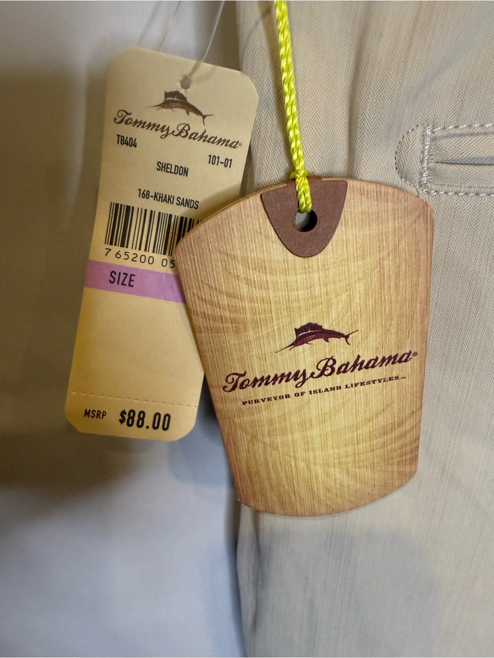 Tommy Bahama Men's Cream Flat-Front Cotton Shorts - Picture 6 of 6